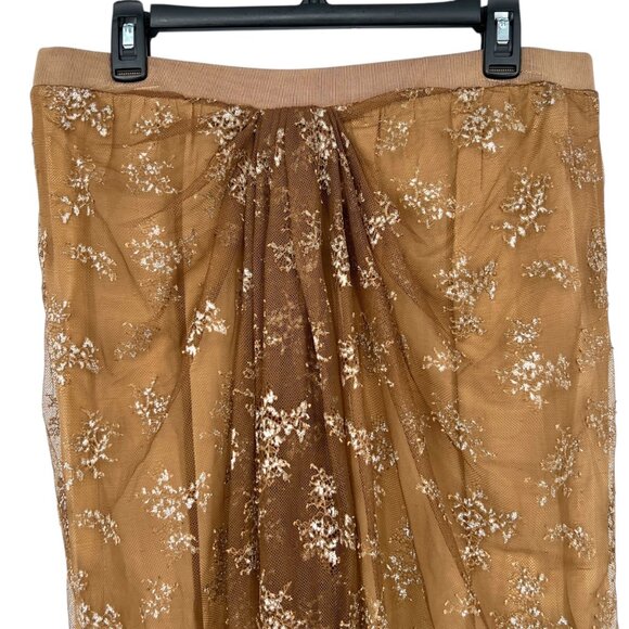 Zara Combination Metallic Floral Mesh Skirt Special Edition Beige Size Large NWT - Picture 2 of 12
